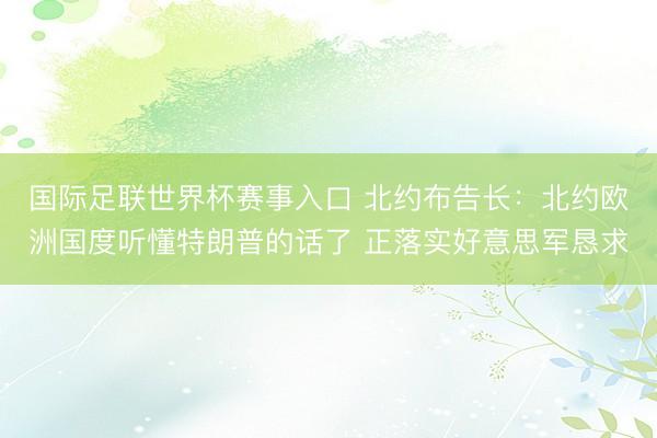 国际足联世界杯赛事入口 北约布告长：北约欧洲国度听懂特朗普的话了 正落实好意思军恳求