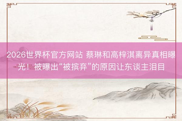 2026世界杯官方网站 蔡琳和高梓淇离异真相曝光！被曝出“被摈弃”的原因让东谈主泪目